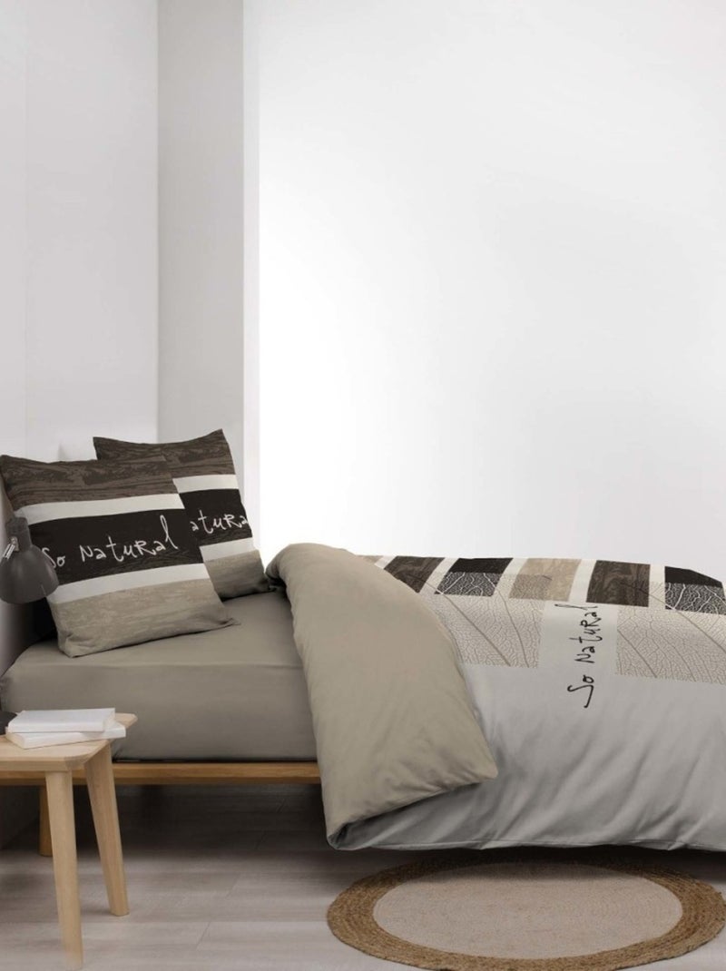 Housse de couette 260x240 + 2 taies SO NATURAL 100% coton Beige - Kiabi
