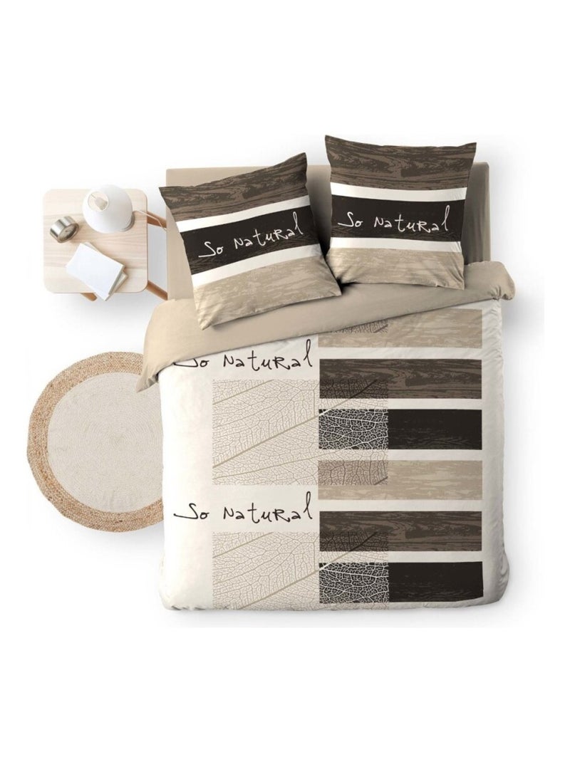 Housse de couette 260x240 + 2 taies SO NATURAL 100% coton Beige - Kiabi