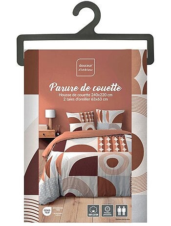Housse de couette 260x240 + 2 taies TERRACOTTA 100% coton