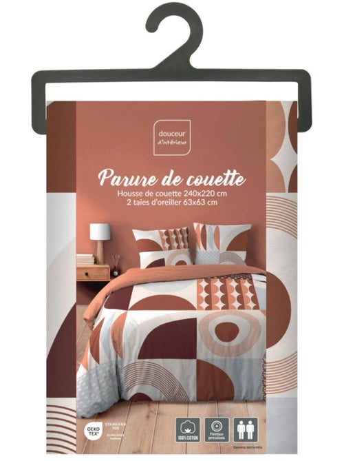 Housse de couette 260x240 + 2 taies TERRACOTTA 100% coton - Kiabi Housse de couette 260x240 + 2 taies TERRACOTTA 100% coton - Kiabi