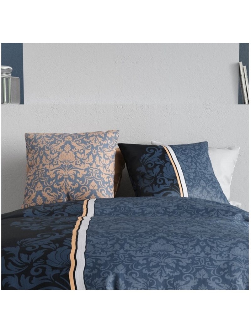 Housse de couette 260x240 ARABESQUE + 2 taies coton 57 fils Bleu - Kiabi