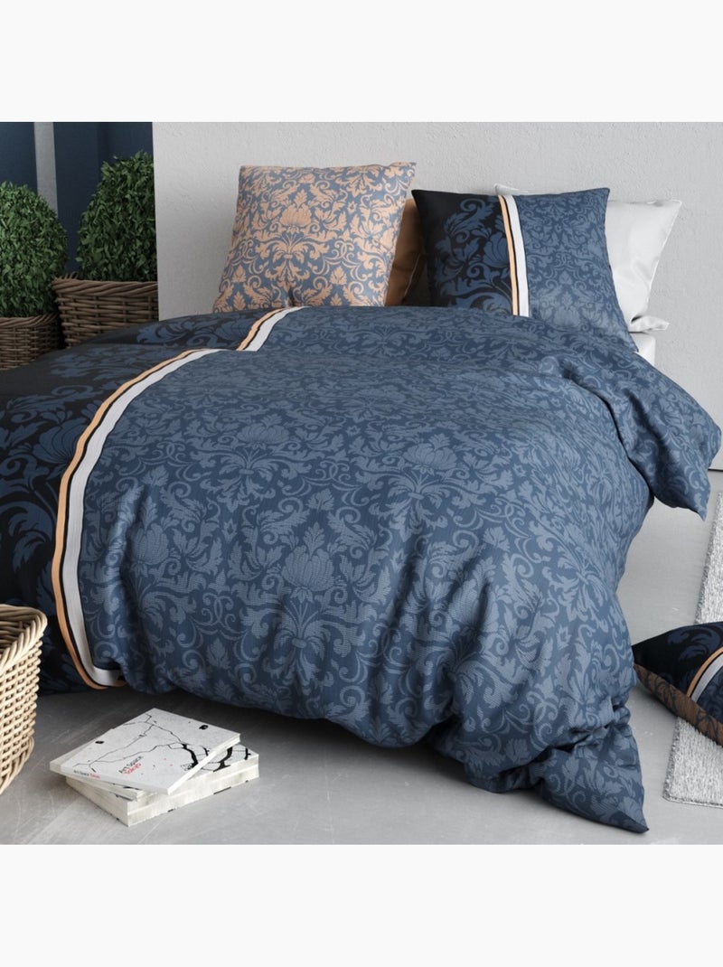 Housse de couette 260x240 ARABESQUE + 2 taies coton 57 fils Bleu - Kiabi