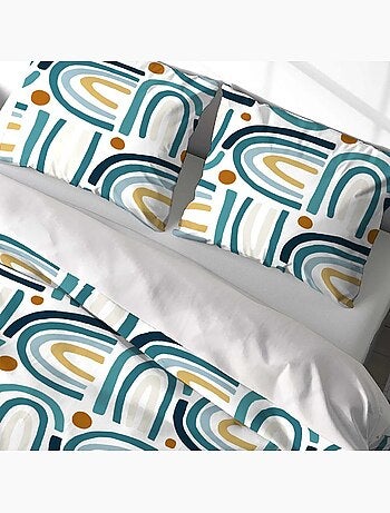 Housse de couette 260x240 arc en ciel + 2 taies microfibre