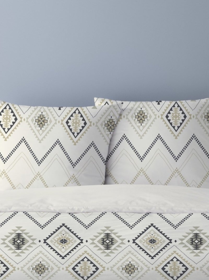Housse de couette 260x240 AZTECA + 2 taies 100% coton Beige - Kiabi