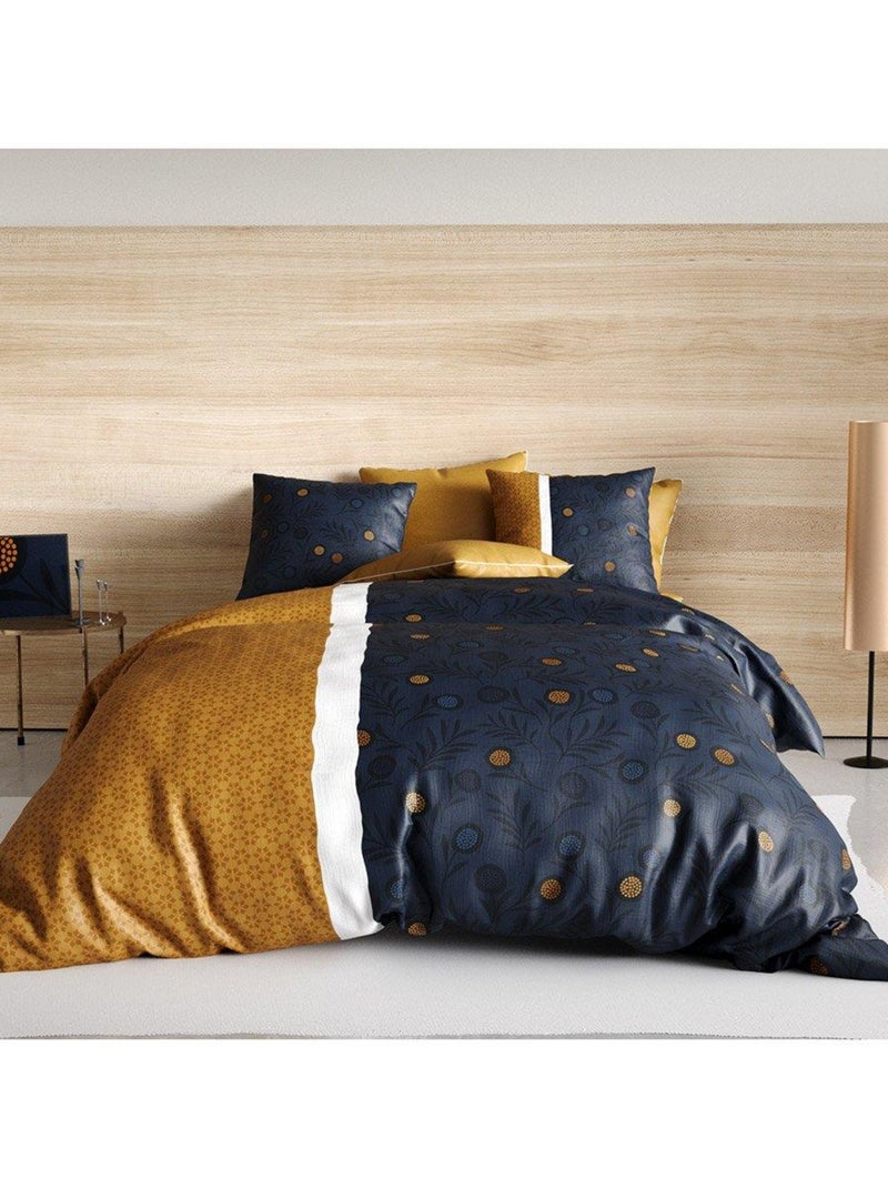 Housse de couette 260x240 Bel'Or + 2 taies 100% coton 57 fils Bleu - Kiabi