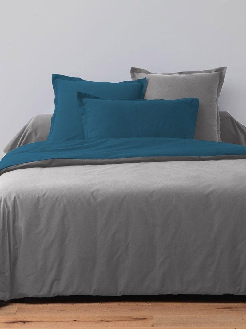 Housse de couette 260x240 bicolore gris canard + 2 taies coton 57 fils Bleu - Kiabi