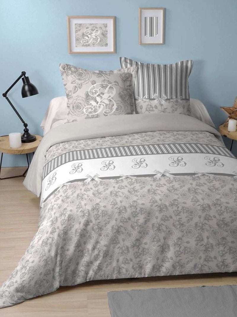 Housse de couette 260x240 Bonnie gris + 2 taies coton 57 fils Gris - Kiabi