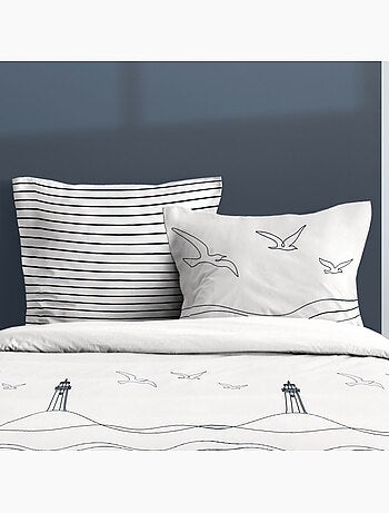 Housse de couette 260x240 Bord de mer + 2 taies coton 57 fils