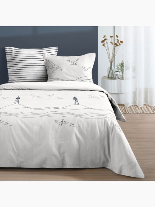 Housse de couette 260x240 Bord de mer + 2 taies coton 57 fils - Kiabi Housse de couette 260x240 Bord de mer + 2 taies coton 57 fils - Kiabi