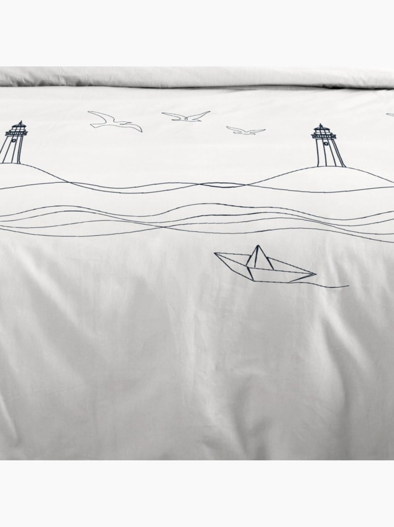 Housse de couette 260x240 Bord de mer + 2 taies coton 57 fils Beige - Kiabi