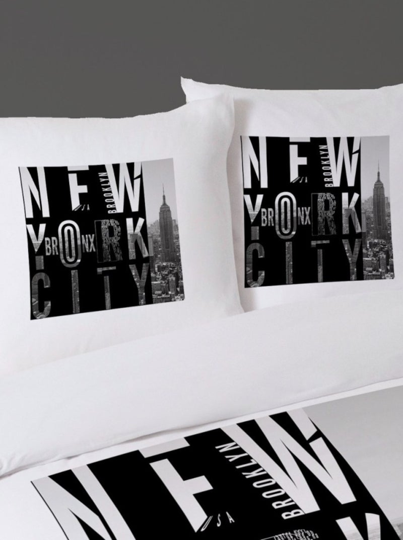 Housse de couette 260x240 BRONX + 2 taies 100% coton Blanc - Kiabi