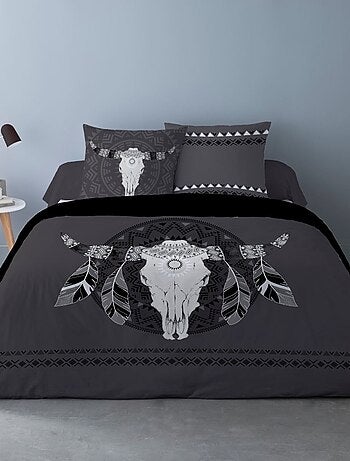 Housse de couette 260x240 BUFFLE GRIS + 2 taies 100% coton