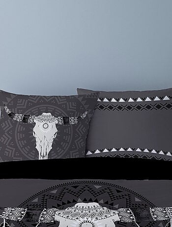 Housse de couette 260x240 BUFFLE GRIS + 2 taies 100% coton