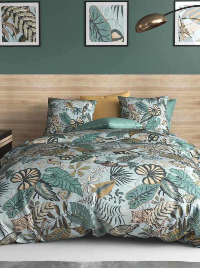Housse de couette 260x240 CANCUN + 2 taies coton 57 fils Vert - Kiabi