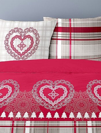Housse de couette 260x240 Cœur de charme + 2 taies coton flanelle