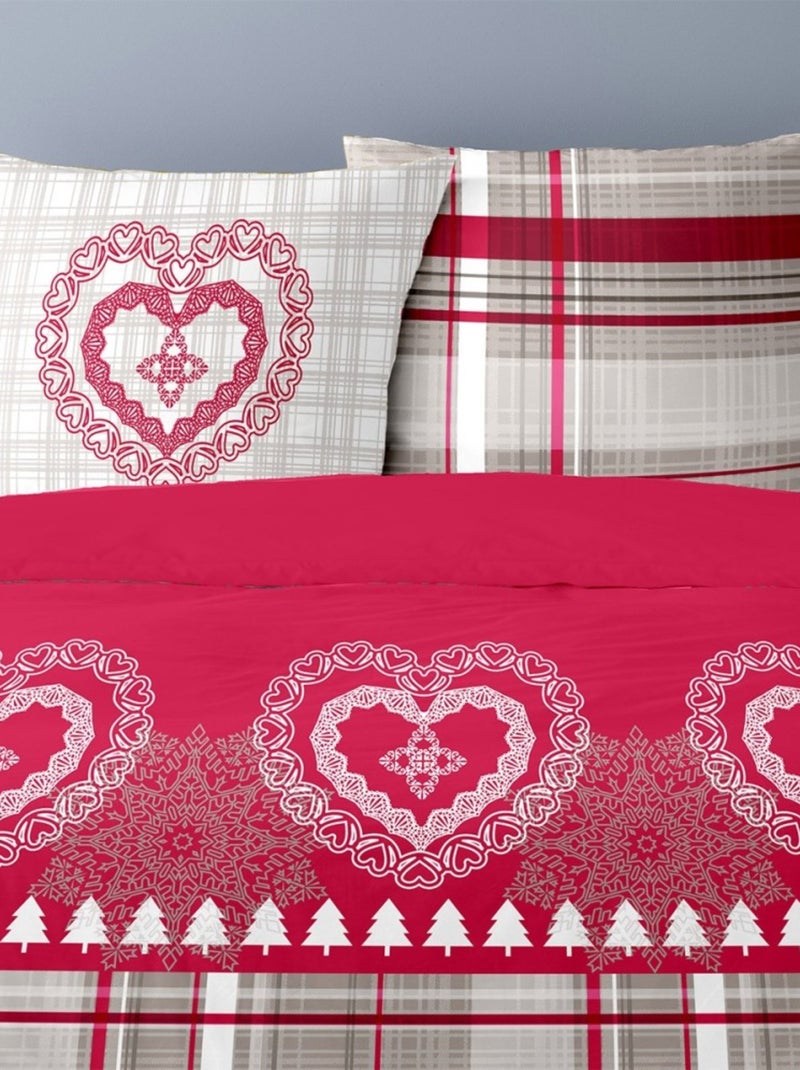 Housse de couette 260x240 Cœur de charme + 2 taies coton flanelle Rouge - Kiabi