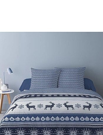 Housse de couette 260x240 FENRIS BLEU + 2 taies matière Polaire