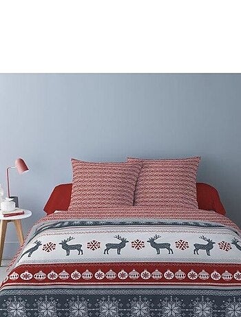 Housse de couette 260x240 FENRIS Rouge + 2 taies matière Polaire