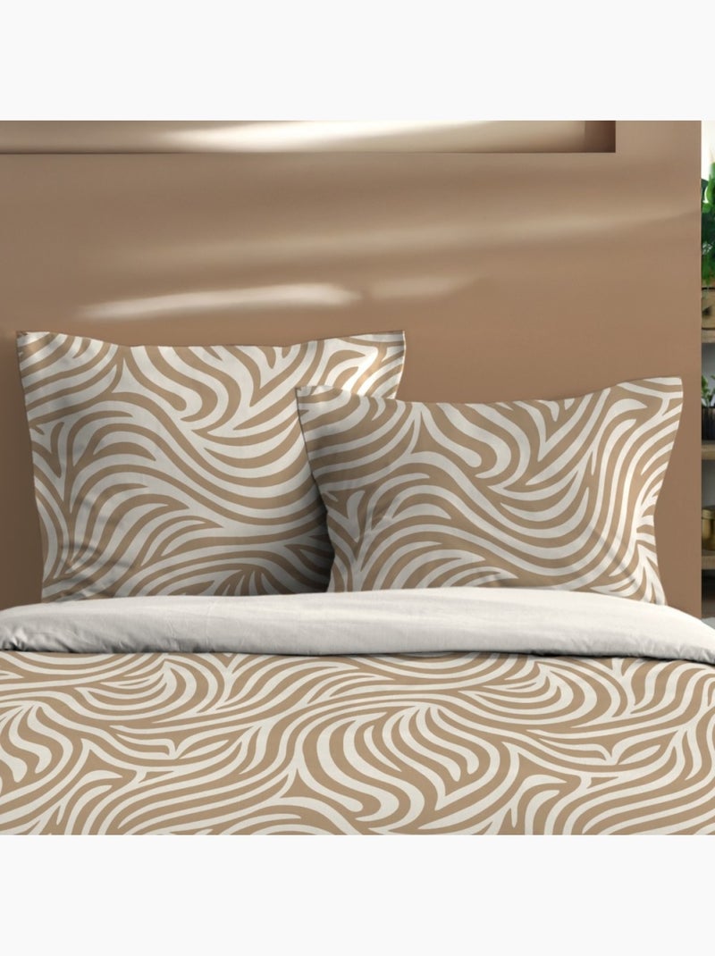 Housse de couette 260x240 finition rabat + 2 taies coton 57 fils Beige - Kiabi