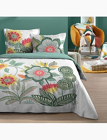 Housse de couette 260x240 finition rabat + 2 taies coton 57 fils