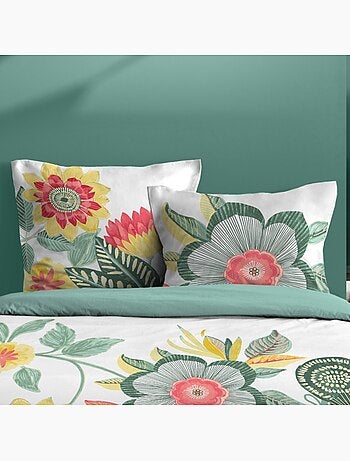 Housse de couette 260x240 finition rabat + 2 taies coton 57 fils