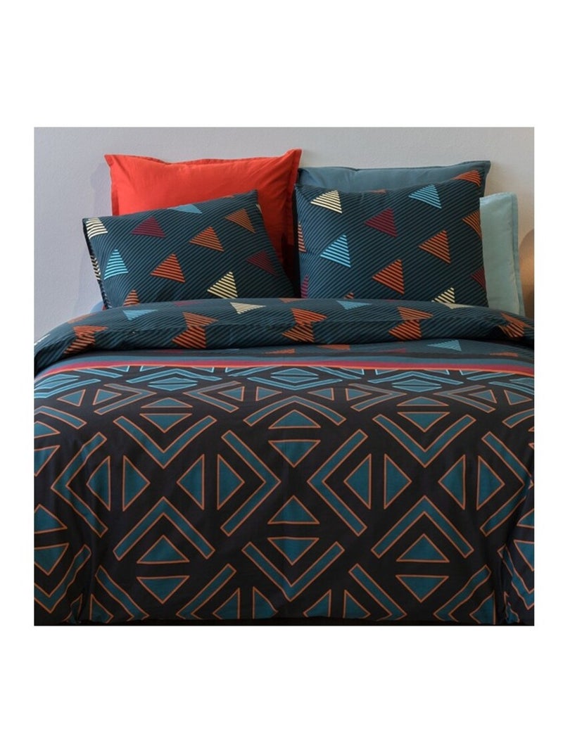 Housse de couette 260x240 HOLI + 2 taies coton 57 fils Bleu - Kiabi