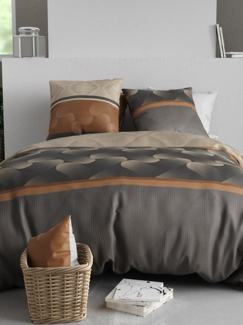 Housse de couette 260x240 JASPE + 2 taies coton 57 fils Marron - Kiabi