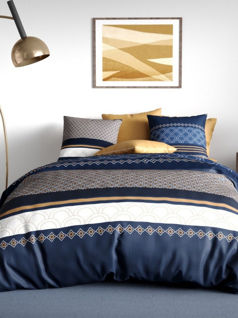 Housse de couette 260x240 KALYPSO + 2 taies coton 57 fils Bleu - Kiabi