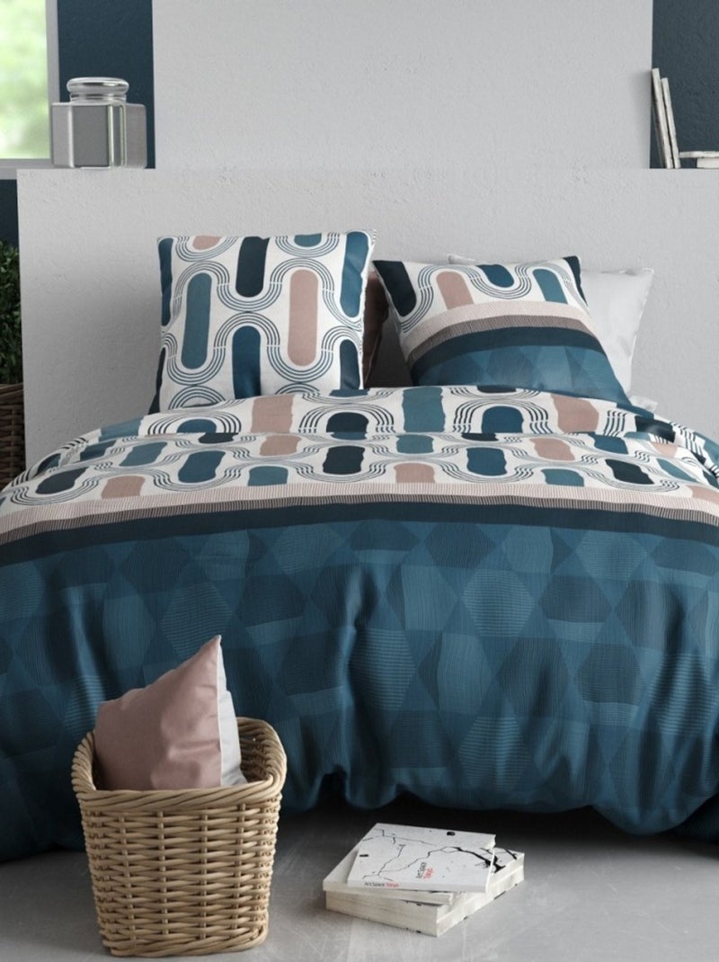 Housse de couette 260x240 MISTRI + 2 taies coton 57 fils Bleu - Kiabi
