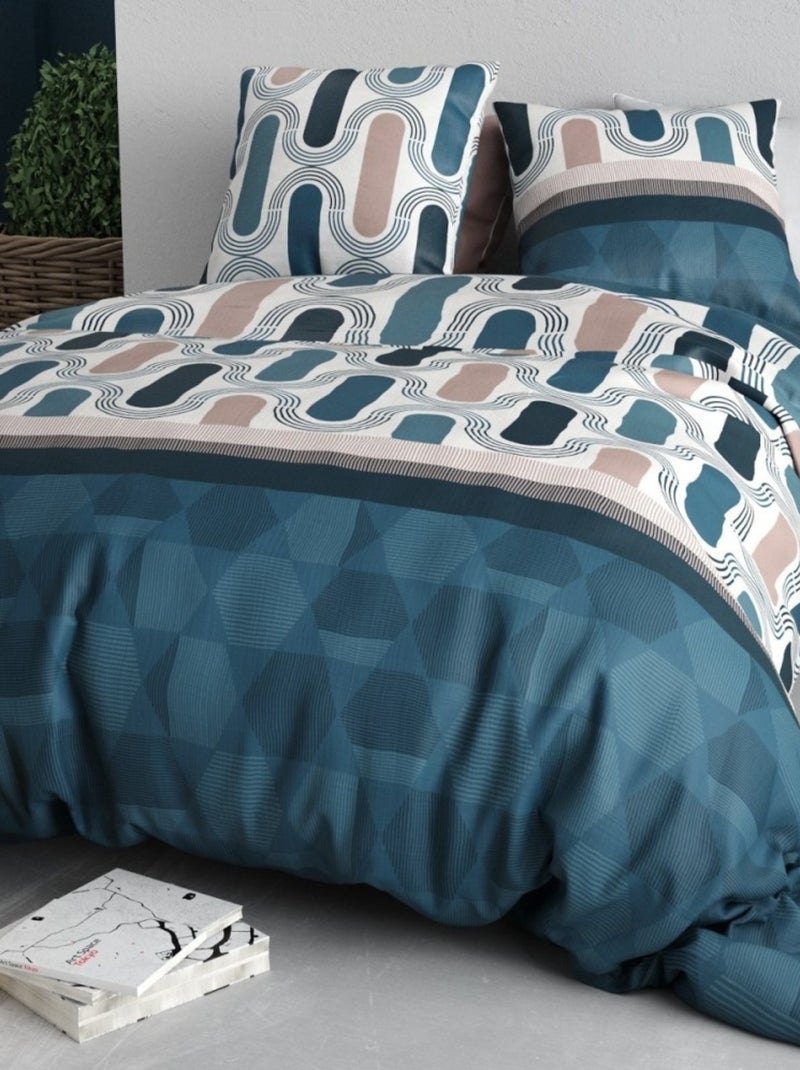 Housse de couette 260x240 MISTRI + 2 taies coton 57 fils Bleu - Kiabi