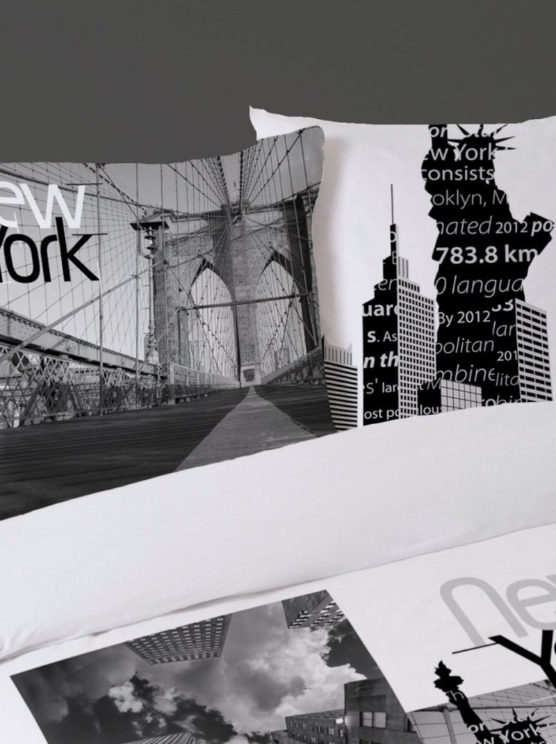 Housse de couette 260x240 NEW YORK + 2 taies 100% coton Gris - Kiabi