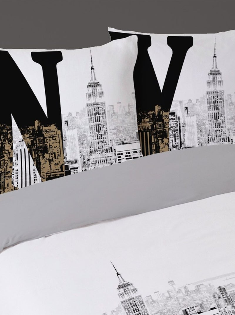 Housse de couette 260x240 New York Building + 2 taies coton 52 fils Blanc - Kiabi