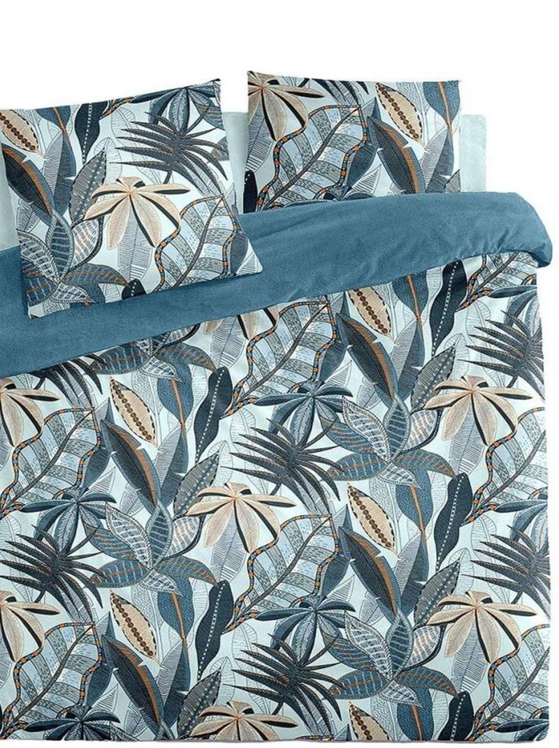Housse de couette 260x240 Nikau bleu + 2 taies 100% coton 57 fils Bleu - Kiabi