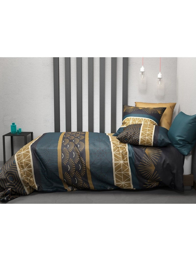 Housse de couette 260x240 Qobe + 2 taies coton 57 fils Bleu - Kiabi