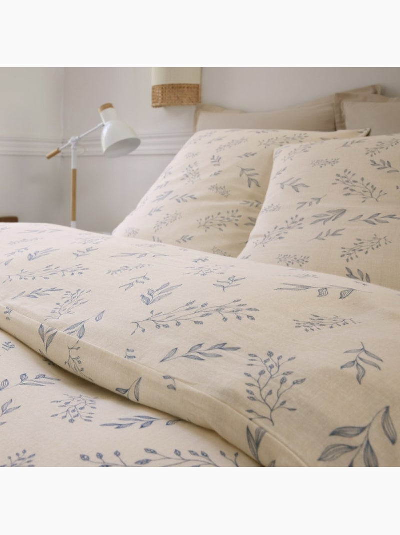 Housse de couette 260x240cm + 2 taies d'oreiller imprimées 100% gaze de coton Beige - Kiabi