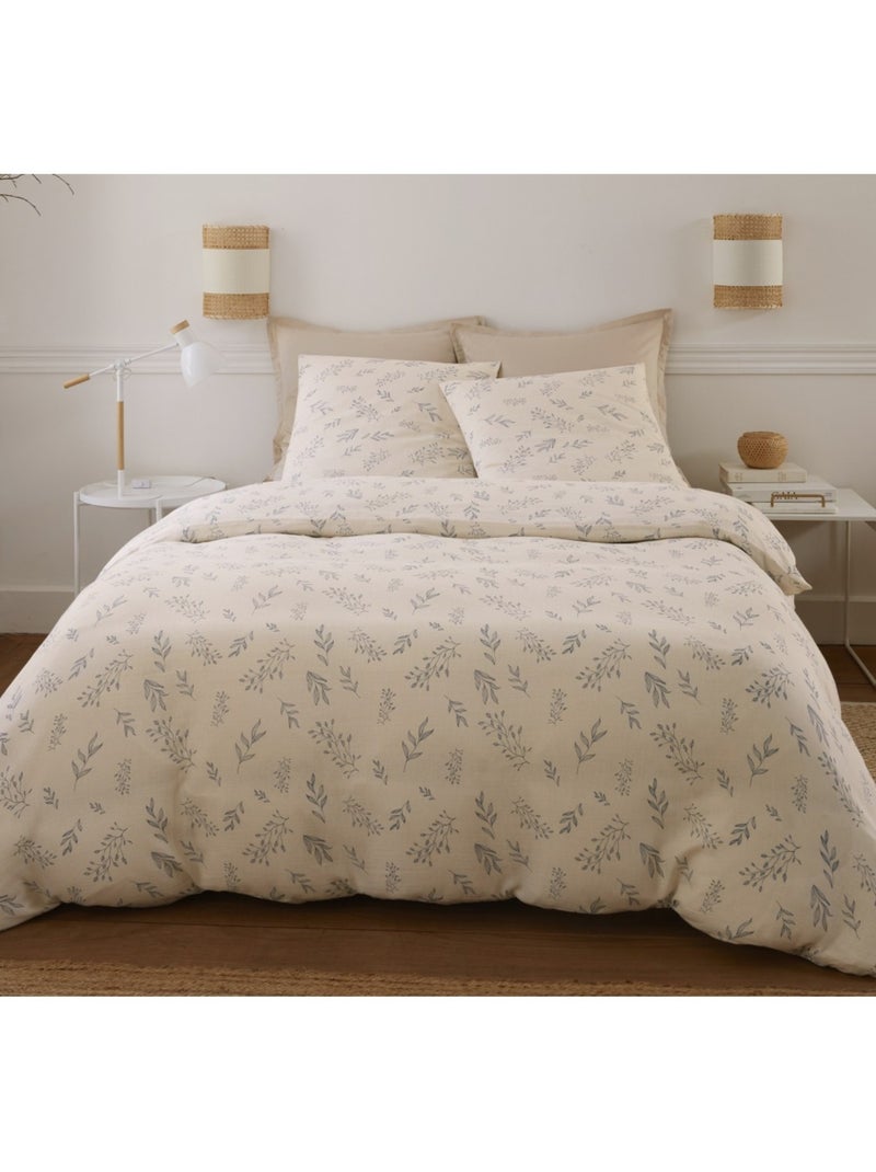 Housse de couette 260x240cm + 2 taies d'oreiller imprimées 100% gaze de coton Beige - Kiabi