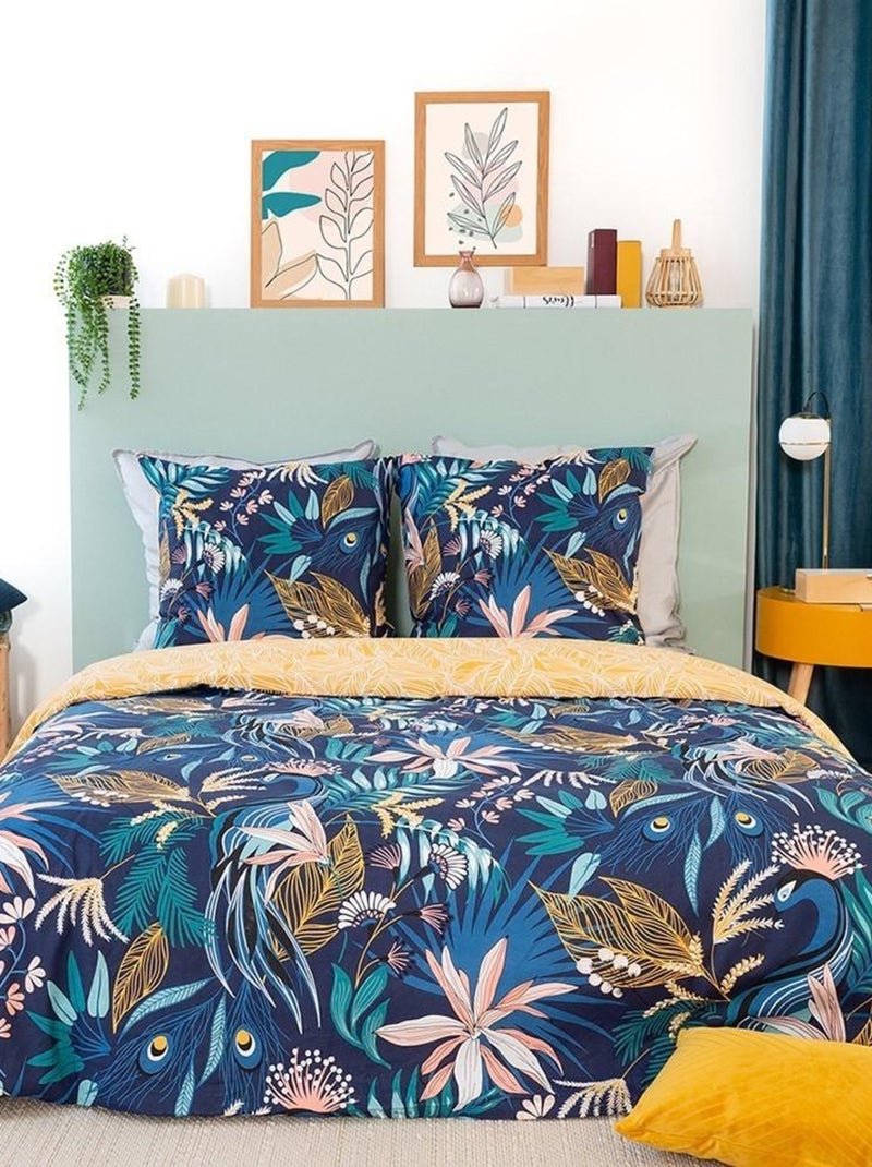 Housse de couette  Aglae + taie(s) 100% coton adouci 57 fils Bleu - Kiabi