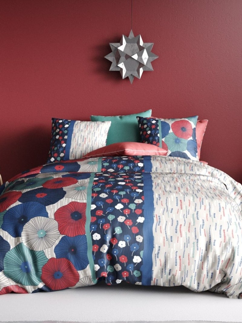 Housse de couette  Agueda + 2 taies 100% coton 57 fils Bleu - Kiabi