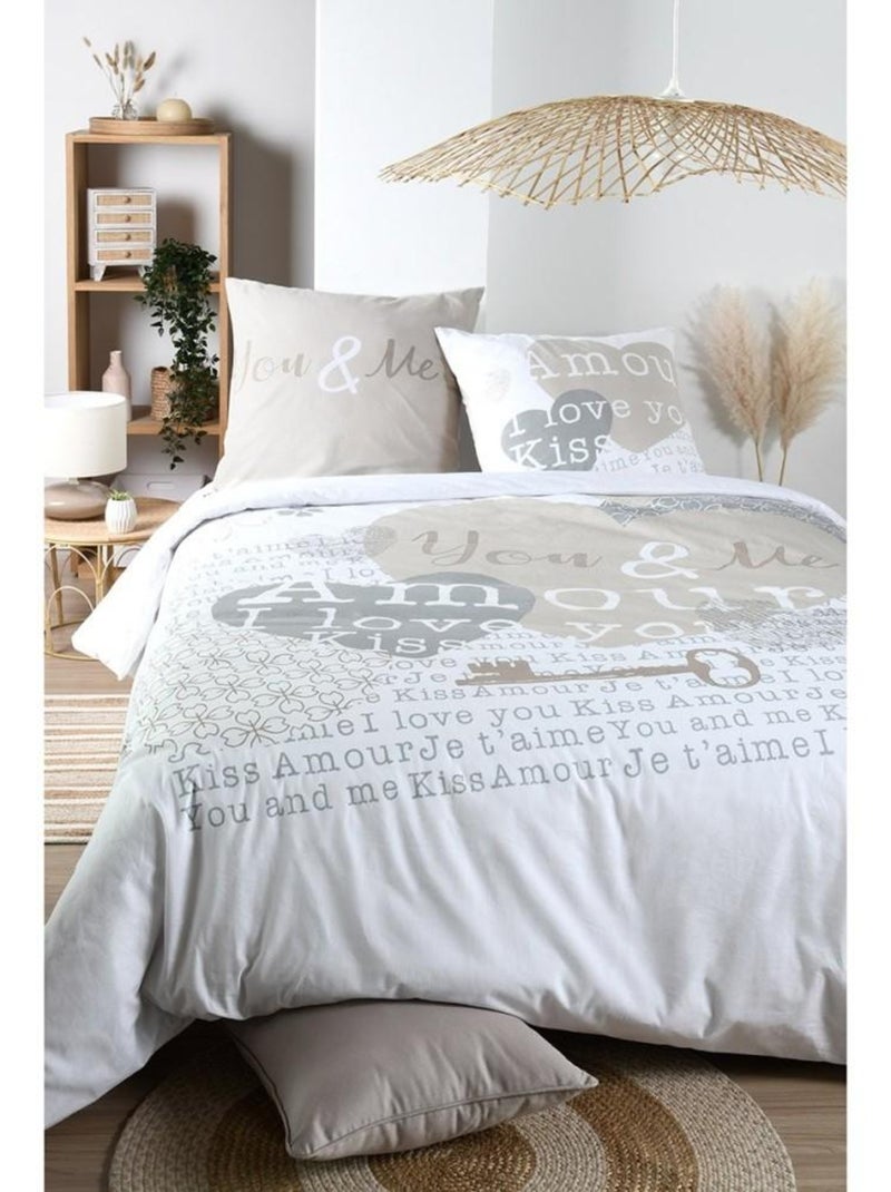 Housse de couette  Amour naturel + taie(s) coton 57 fils Beige - Kiabi
