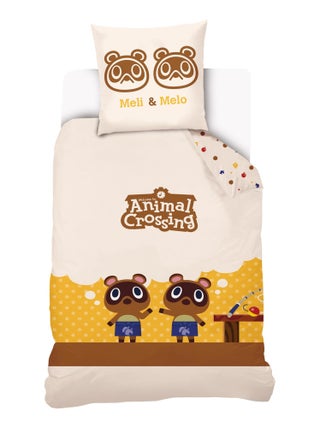 Housse de couette Animal Crossing Méli & Mélo 140x200 cm - 100% Coton - Beige