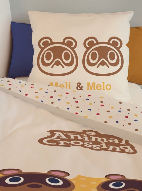 Housse de couette Animal Crossing Méli & Mélo 140x200 cm - 100% Coton - Beige - Kiabi