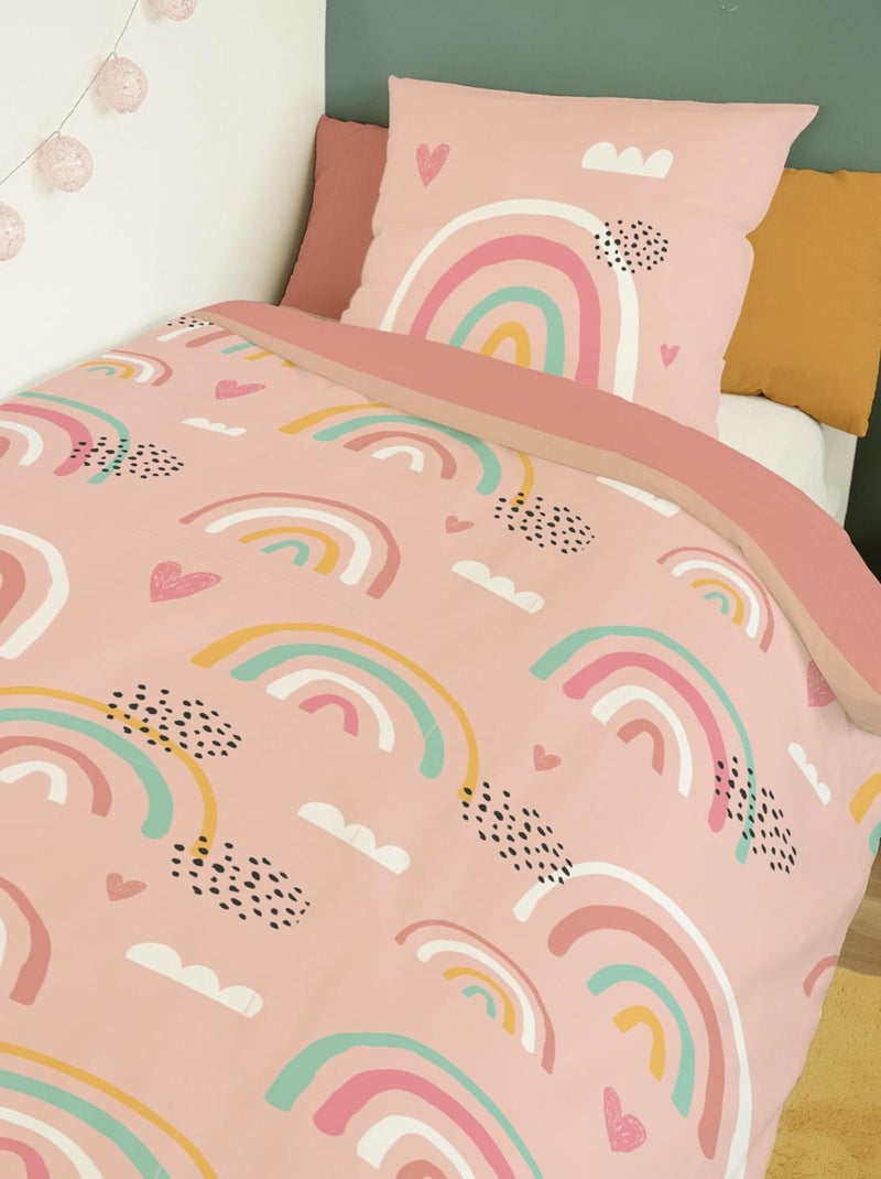Housse de couette arc en ciel 140x200 cm - 100% Coton - Rose Rose - Kiabi