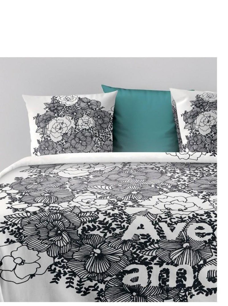 Housse de couette  Avec Amour + taie(s) coton bio 47 fils Blanc - Kiabi