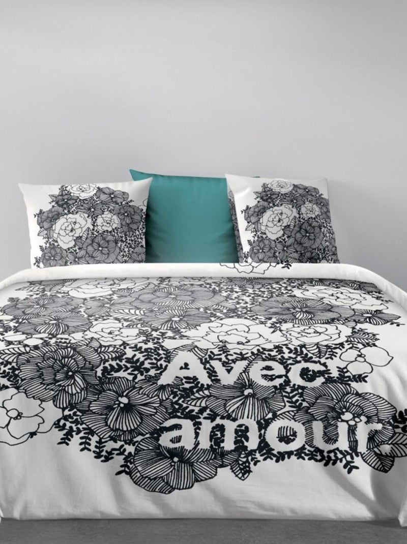 Housse de couette  Avec Amour + taie(s) coton bio 47 fils Blanc - Kiabi