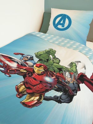 Parure De Lit Avengers 140x200 Cm + 1 Taie D'oreiller 63x63 Cm - 100% Coton, Lavable, Thème Marvel - Idéale Chambre Enfant, Cadeau Fan Super-héros