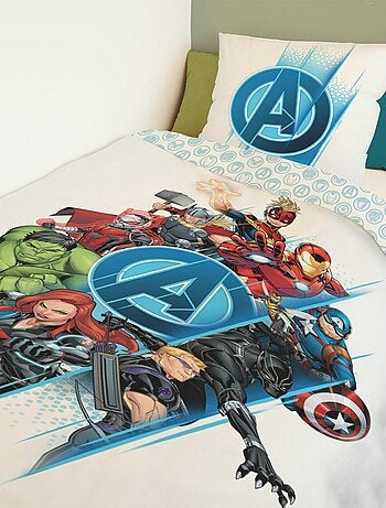Housse de couette Avengers Team Marvel 140x200 cm - 100% Coton - Blanc