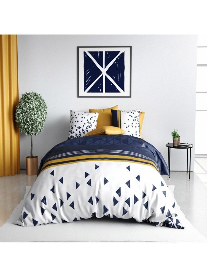 Housse de couette  Bandol + 1 taie 100% coton 57 fils Bleu - Kiabi
