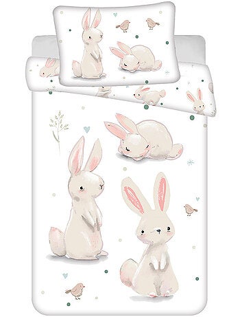 Housse de couette bébé 100 cm x 135 cm 100% coton imprimé lapins CMP
