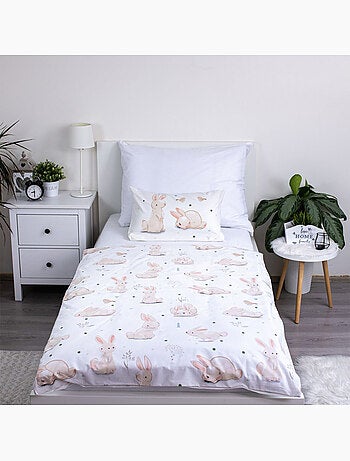 Housse de couette bébé 100 cm x 135 cm 100% coton imprimé lapins CMP