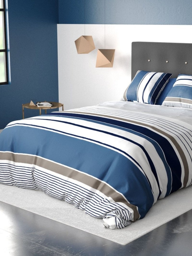 Housse de couette BELIZE + 2 taies coton 57 fils Bleu - Kiabi